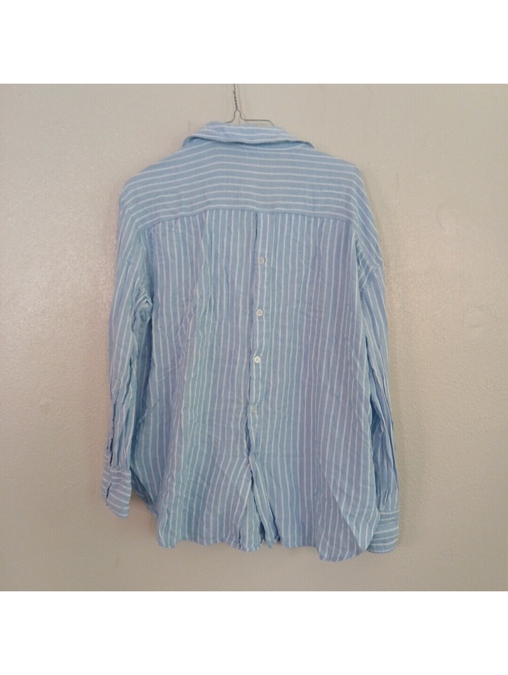 Zara XL Blue White Striped Linen Blend Button Back Shirt Blouse 7790/265 - Picture 5 of 11